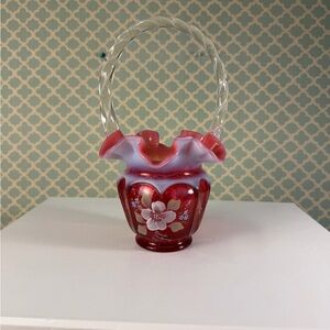 Fenton Ruby Red Glassware with White Details 100 anniversary of founder